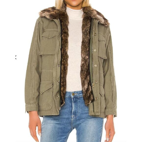 FRAME‎ Faux Fur Lined Military Style Jacket Sz Small - Picture 1 of 6